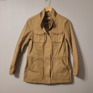 Ralph Lauren Polo Golf Women M Water-Repellent Twill‎ Jacket Leather Trim tan